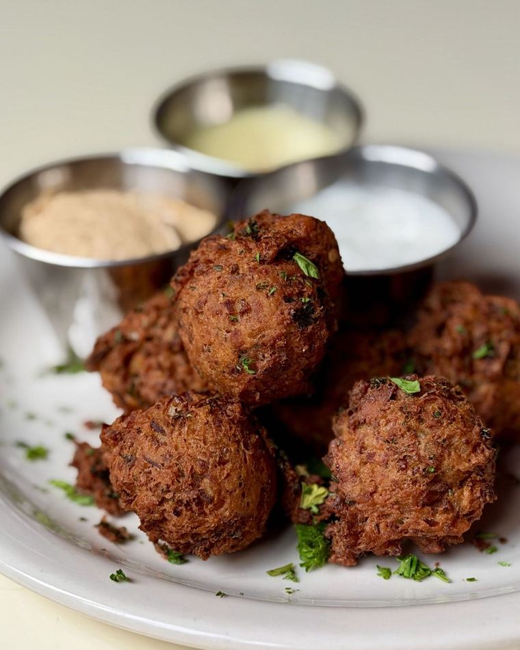 Falafel with a trio of dips