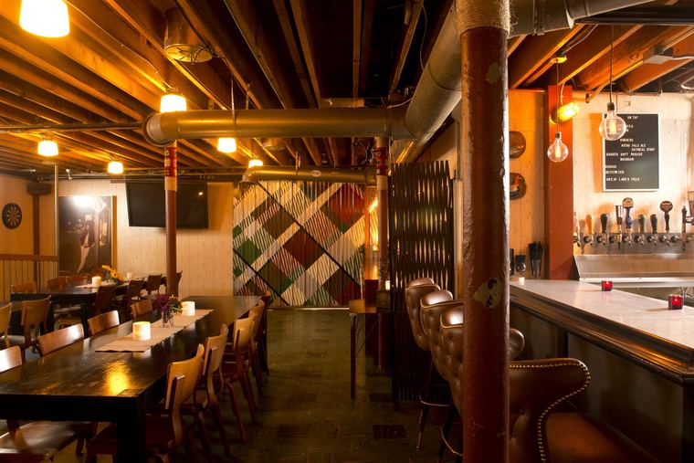 Leather booths and the long bar